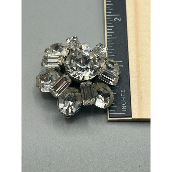 Petite Vintage Rhinestones Pin Brooch Domed Layered Small Floral Design - Picture 7 of 7